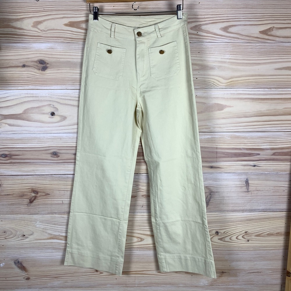 Love Fashion Pants Women 8‎ Cream Wide Leg High Rise Front Patch Pocket Trousers